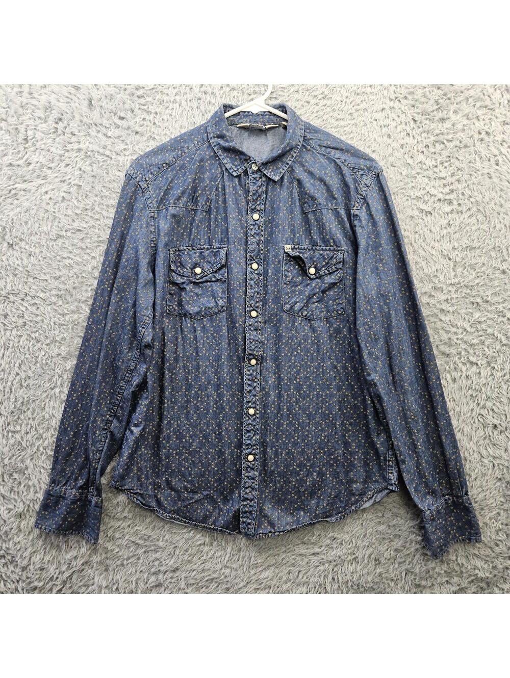 SALT VALLEY Western Shirt Small Pearl Snap Cowboy All Over Print Blue Western